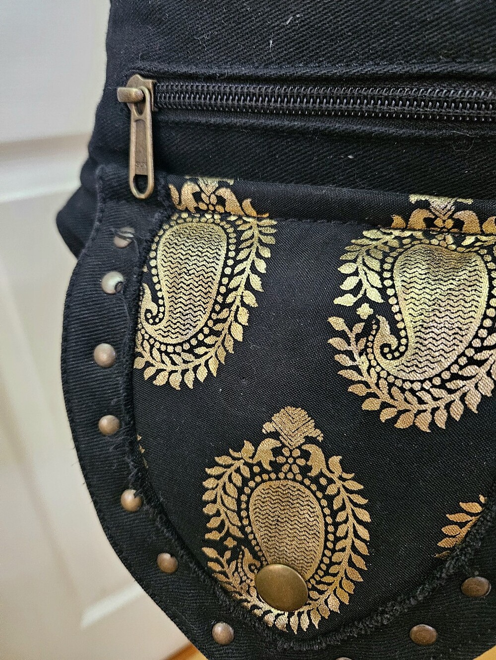Perfect Artist Made UK Black Gold Paisley Canvas Boho Trance Festival Bag Belt - Picture 4 of 14
